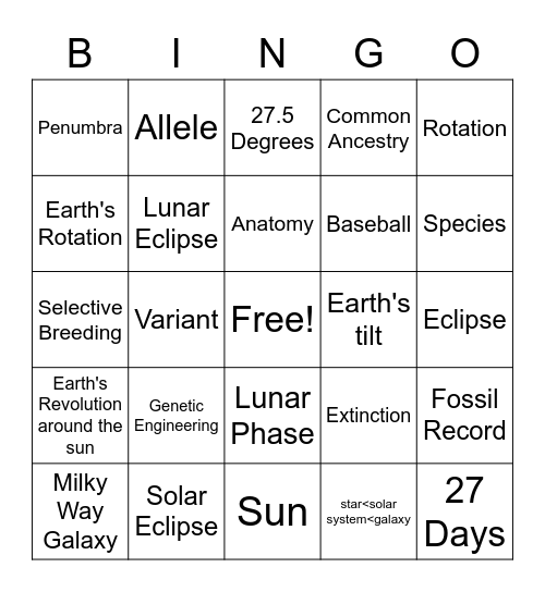 Science 8 Spring Final Review Board Bingo Card