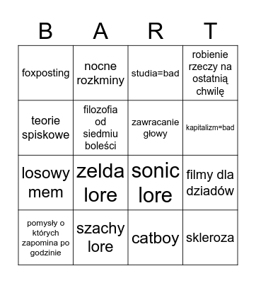 barto Bingo Card