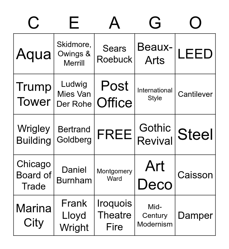 CAC Riverboat Tour Bingo Card