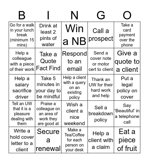 A-Plan Commercial Bingo Card