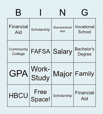 Kids 2 College Bingo Card