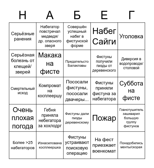 Набегобинго Bingo Card