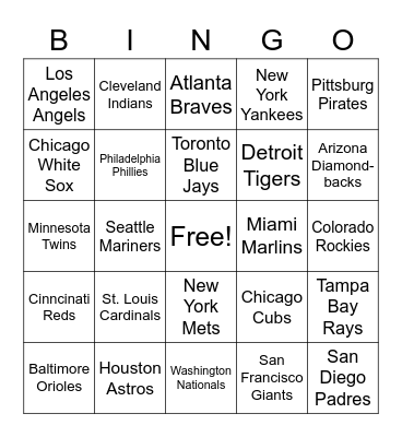 Baseball Team Bingo Card