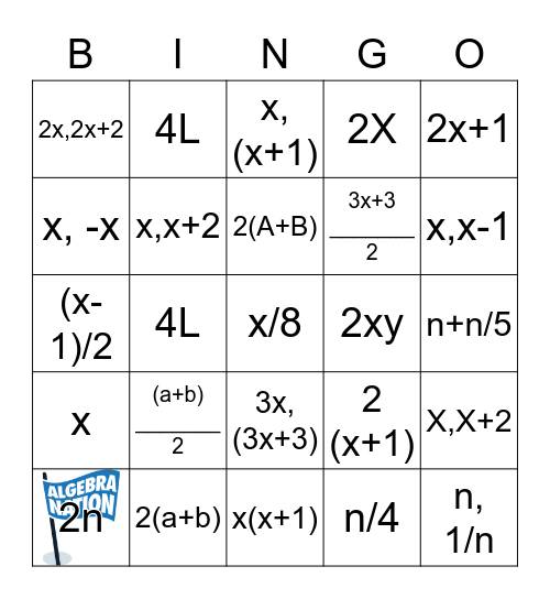 Bingo Algebraico Bingo Card