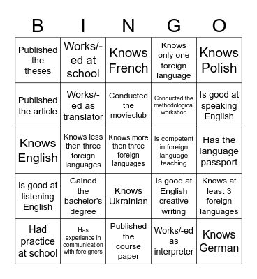 Portfolio Bingo Card