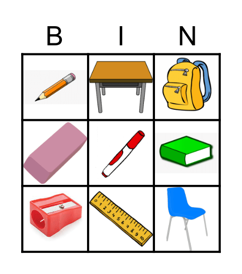 Classroom Objects Bingo Card