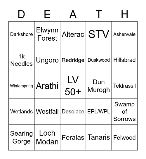 Death Alert Bingo Card
