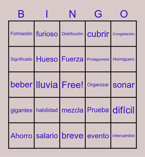 ISIP Vocabulario Bingo Card