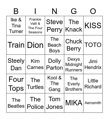 Music Bingo #72 Bingo Card