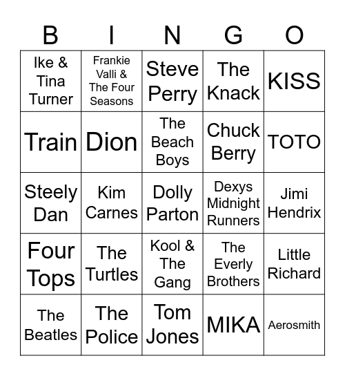 Music Bingo #72 Bingo Card