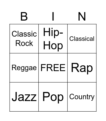 Music Genre Bingo Card