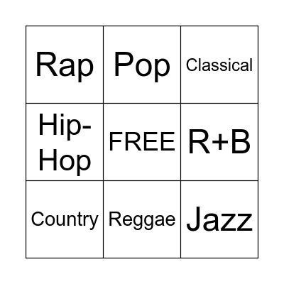 Music Genre Bingo Card