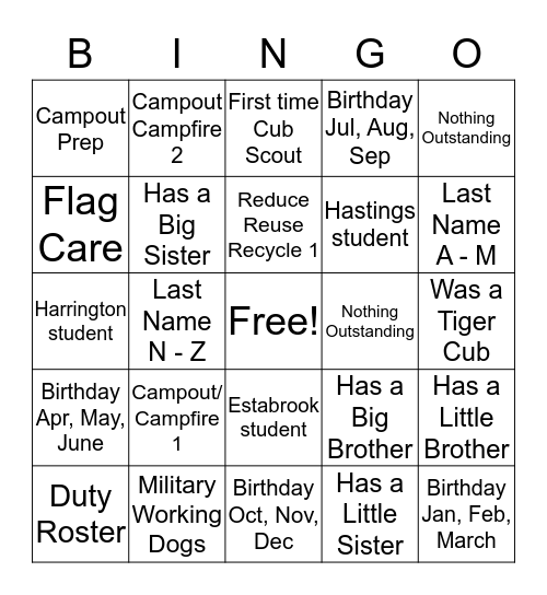 Den 1 What-Are-You-Missing? BINGO Card