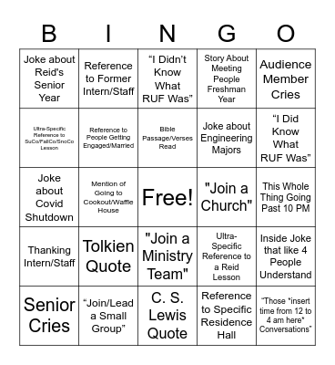 Senior Night Bingo Card