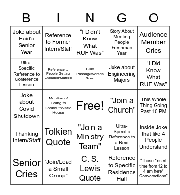 Senior Night Bingo Card