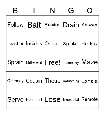 Name:_____________________________ Bingo Card