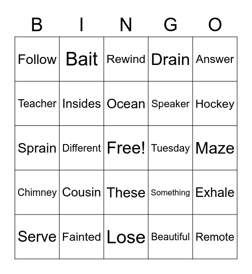 Name:_____________________________ Bingo Card