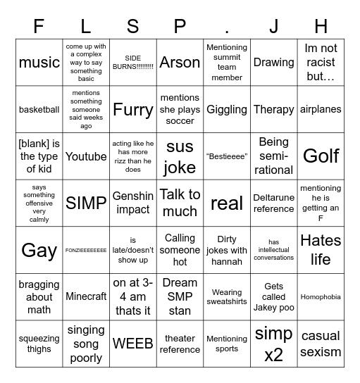 Sup Kids Bingo Card