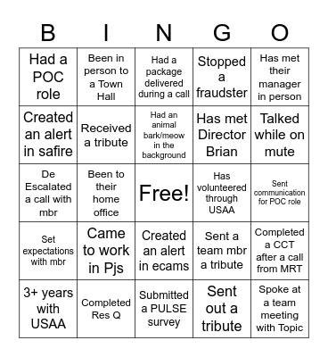 Taulango's Team Meeting Bingo Card