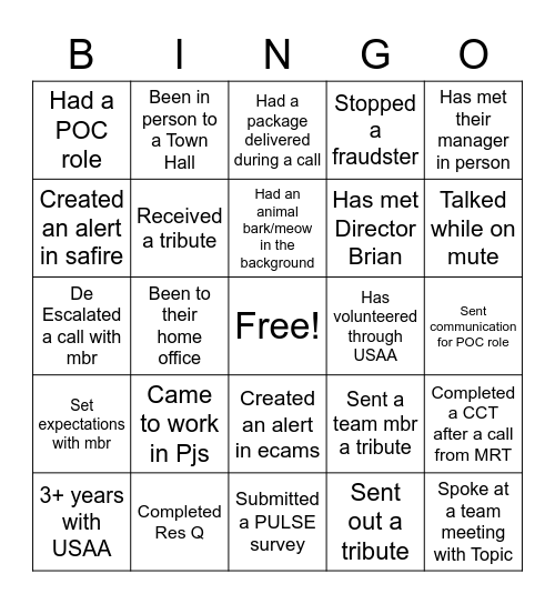 Taulango's Team Meeting Bingo Card