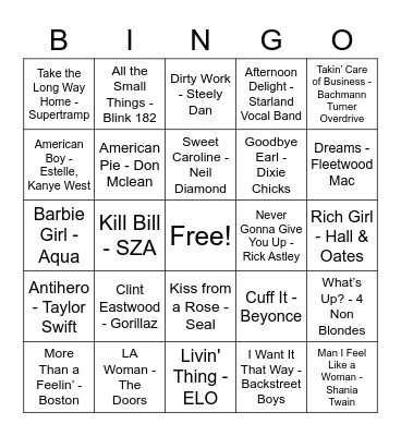 Music Bingo Card