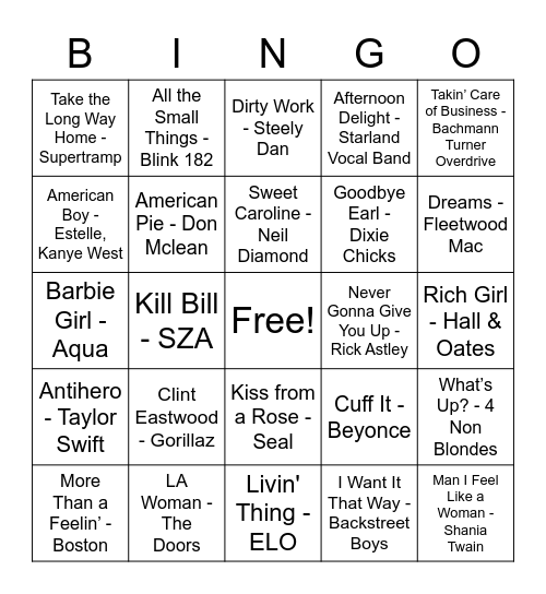 Music Bingo Card