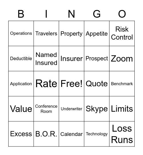 Insurance Bingo Card