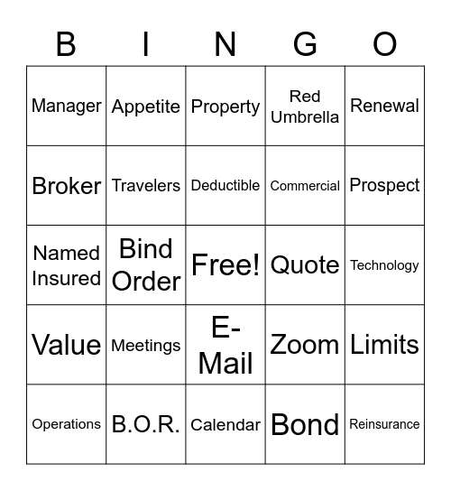 Insurance Bingo Card