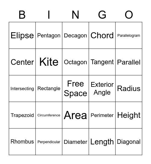 Geometry Bingo Card