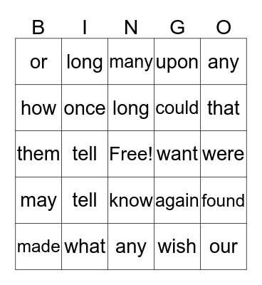 Sight Words Grade 1 Bingo Card