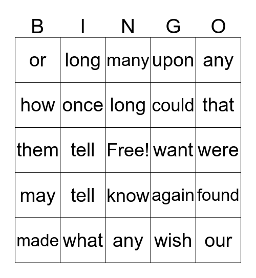Sight Words Grade 1 Bingo Card