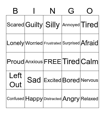 Feelings Bingo Card