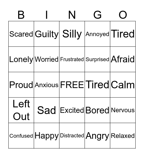 Feelings Bingo Card