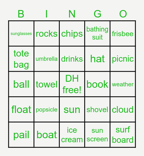 BEACH DAY Bingo Card