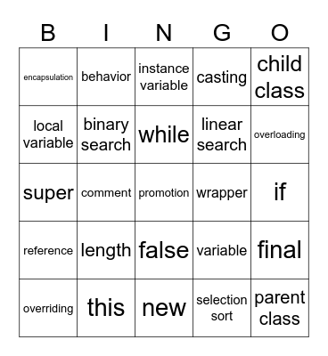 CSA Bingo Card