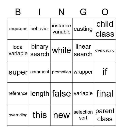 CSA Bingo Card