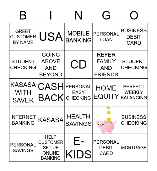 BANK TELLER Bingo Card