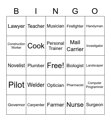 Careers Bingo Card