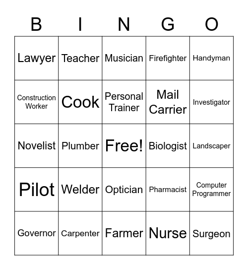 Careers Bingo Card