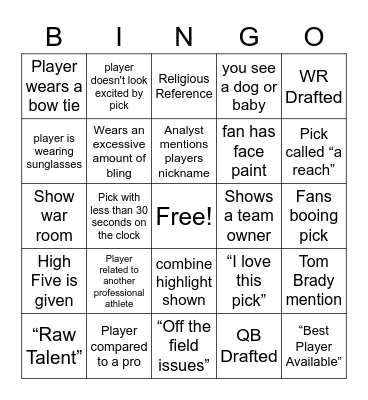 2023 NFL Draft Bingo Card