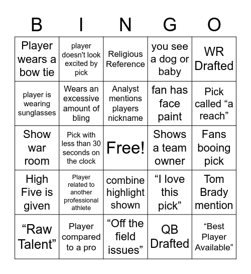 2023 NFL Draft Bingo Card