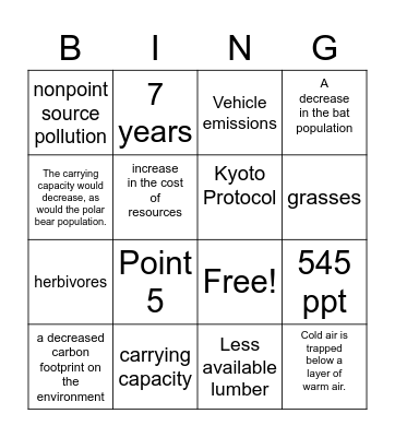 Food Web BINGO Card