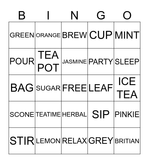 Tea Party Bingo Card