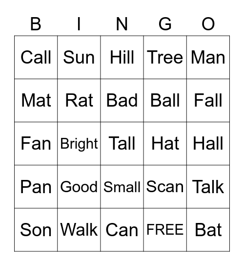 Word Bingo Card