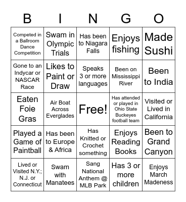 Marriott Tampa Westshore Bingo Card