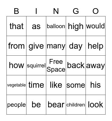 Edmark BINGO Card