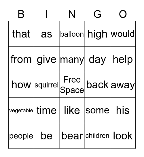 Edmark BINGO Card