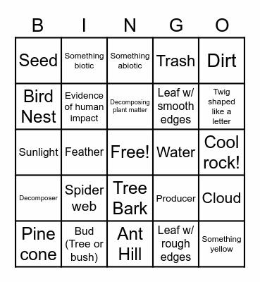 Nature Bingo Card