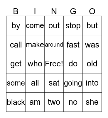 Preprimer 3 Sight Words Bingo Card
