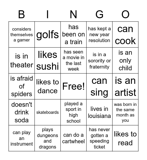 find someone who... Bingo Card